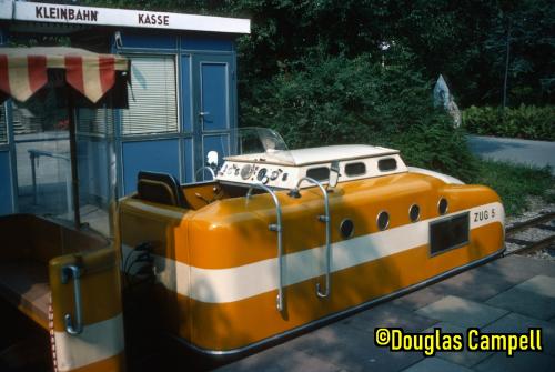 Miniature train at kiosk, Westfalien Park, Dortmund (1983)