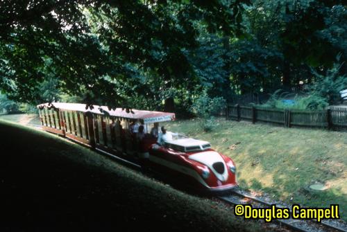 Miniature train in motion, Westfalien Park, Dortmund (1983)